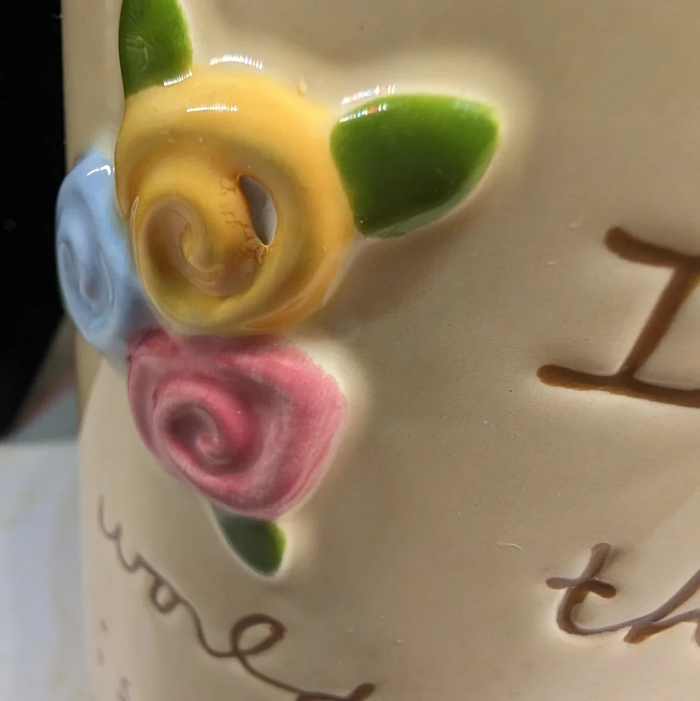 Sandra Magsamen Wonderful Grandmother 14oz tall‎ coffee mug cream&floral relief